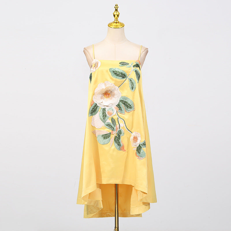 Shop  red dress - Perfect for special occasions | evangeline applique floral Embroidered Mini Dress in yellow