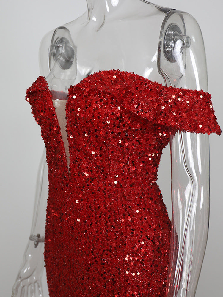Shop  red dress - Perfect for special occasions | RED OFF-SHOULDER SEQUIN DRESS