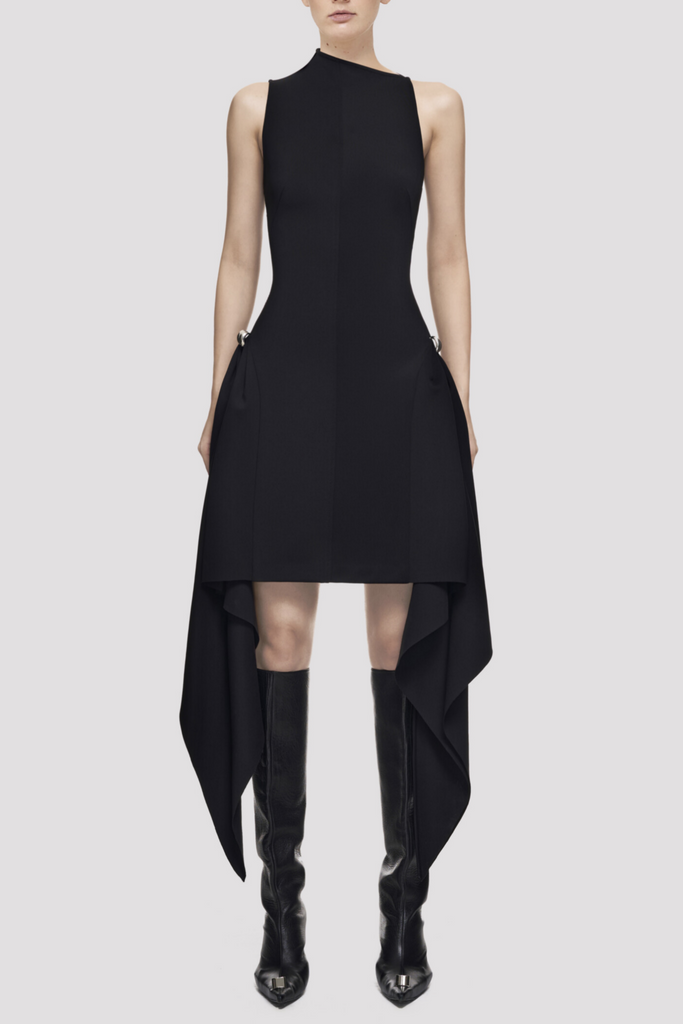 Oadao Symmetric Drapes Mini Dress - Black - Stylish black dress for special occasions | Buy Online