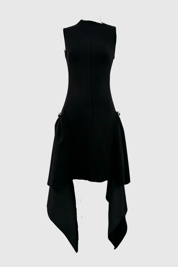 Oadao Symmetric Drapes Mini Dress - Black - Stylish black dress for special occasions | Buy Online