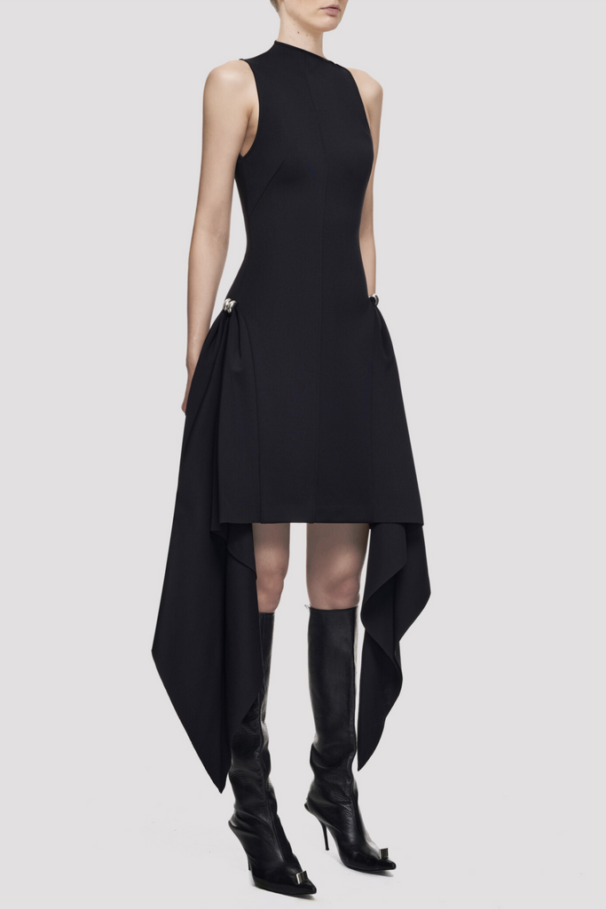 Oadao Symmetric Drapes Mini Dress - Black - Stylish black dress for special occasions | Buy Online