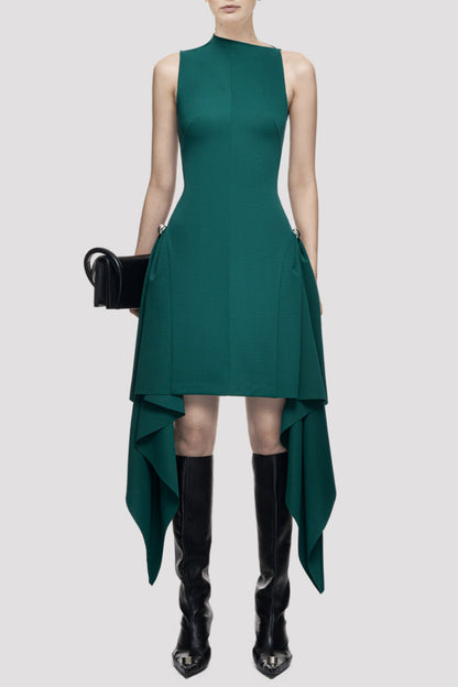 Oadao Symmetric Drapes Mini Dress - Green