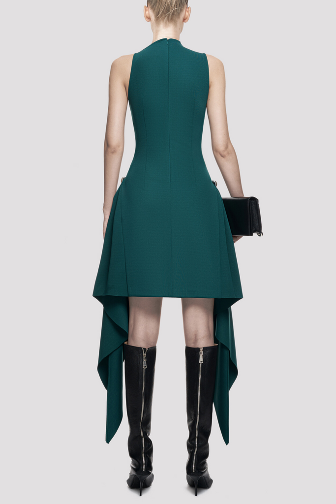 Oadao Symmetric Drapes Mini Dress - Green - Stylish green dress for special occasions | Buy Online