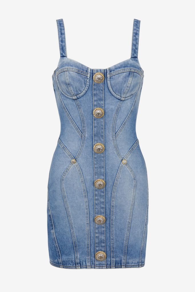 Shop  beautiful dress - Perfect for special occasions | Ogana Gold Buttoned Denim Mini Dress