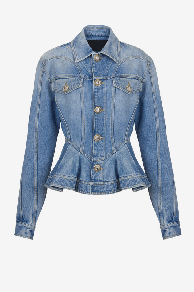 Shop  beautiful dress - Perfect for special occasions | Ogana Gold Buttoned Pleated Denim Jacket
