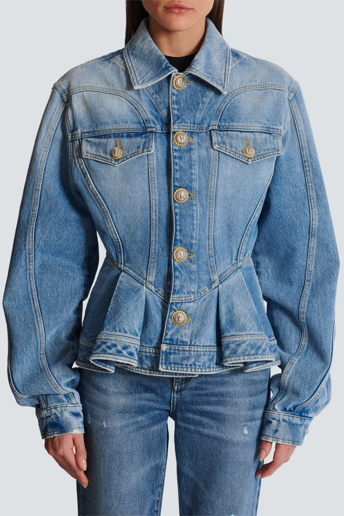 Shop  beautiful dress - Perfect for special occasions | Ogana Gold Buttoned Pleated Denim Jacket