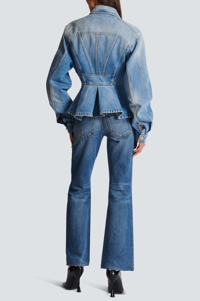 Shop  beautiful dress - Perfect for special occasions | Ogana Gold Buttoned Pleated Denim Jacket
