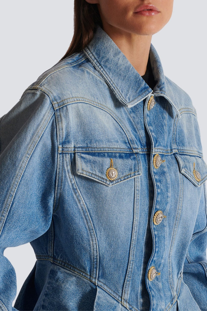 Shop  beautiful dress - Perfect for special occasions | Ogana Gold Buttoned Pleated Denim Jacket