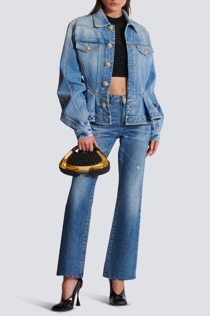 Shop  beautiful dress - Perfect for special occasions | Ogana Gold Buttoned Pleated Denim Jacket