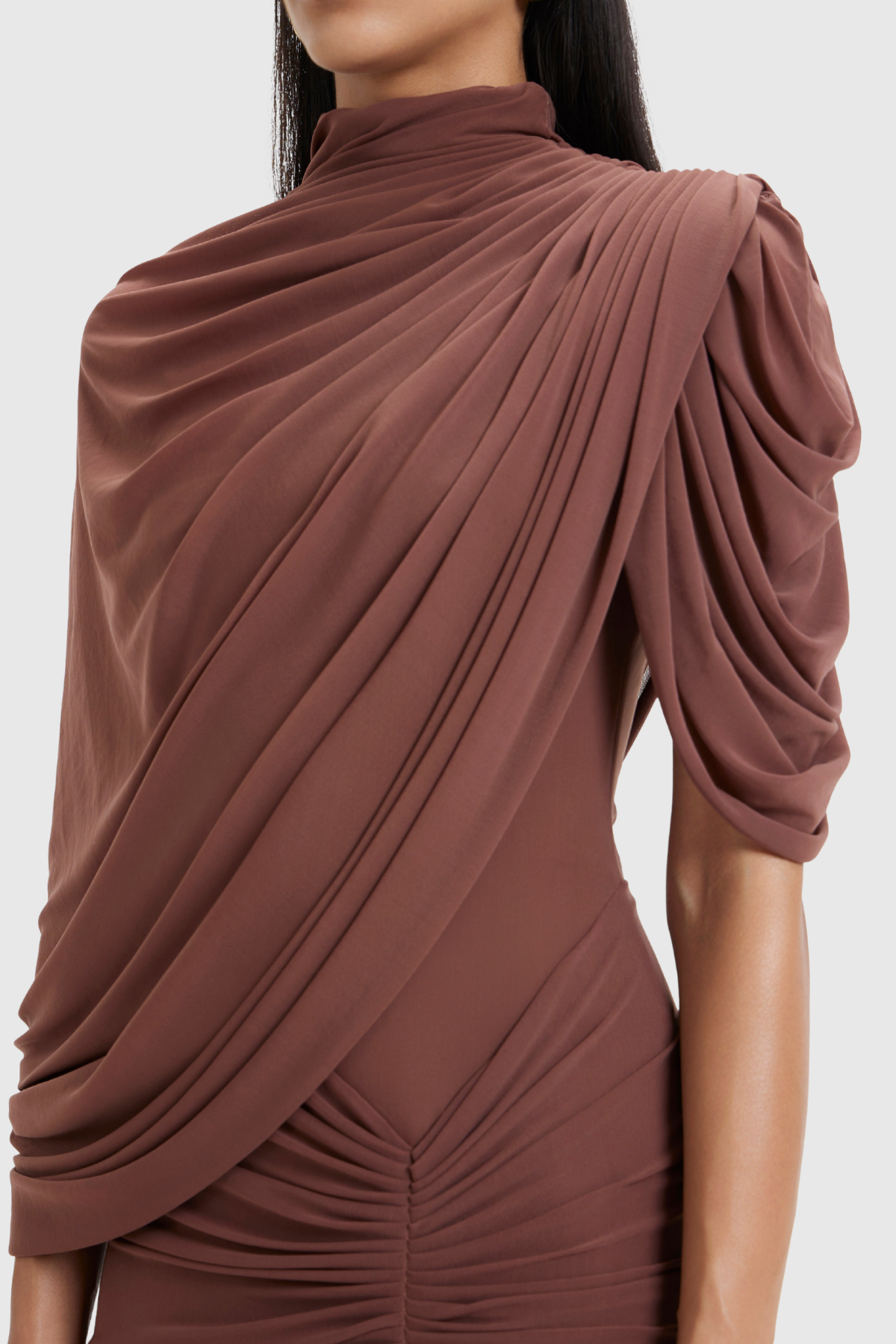 Olema Asymmetric Ruched Cape Maxi Dress