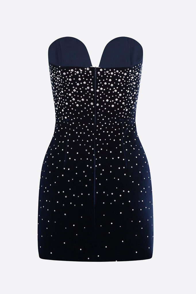Shop  beautiful dress - Perfect for special occasions | Omer Strapless Crystal Velvet Mini Dress