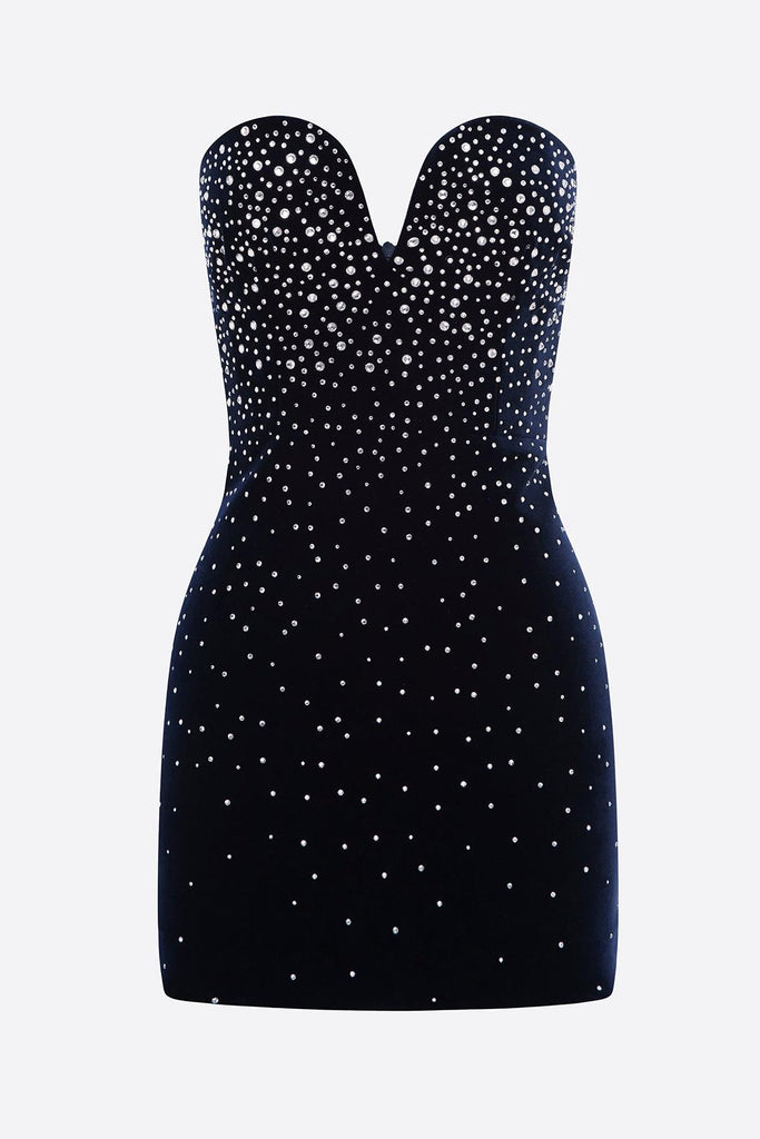 Omer Strapless Crystal Velvet Mini Dress - Stylish beautiful dress for special occasions | Buy Online