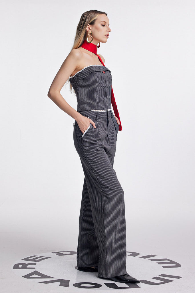 Oorja Strapless Lace Stripe Pants Set - Stylish beautiful dress for special occasions | Buy Online
