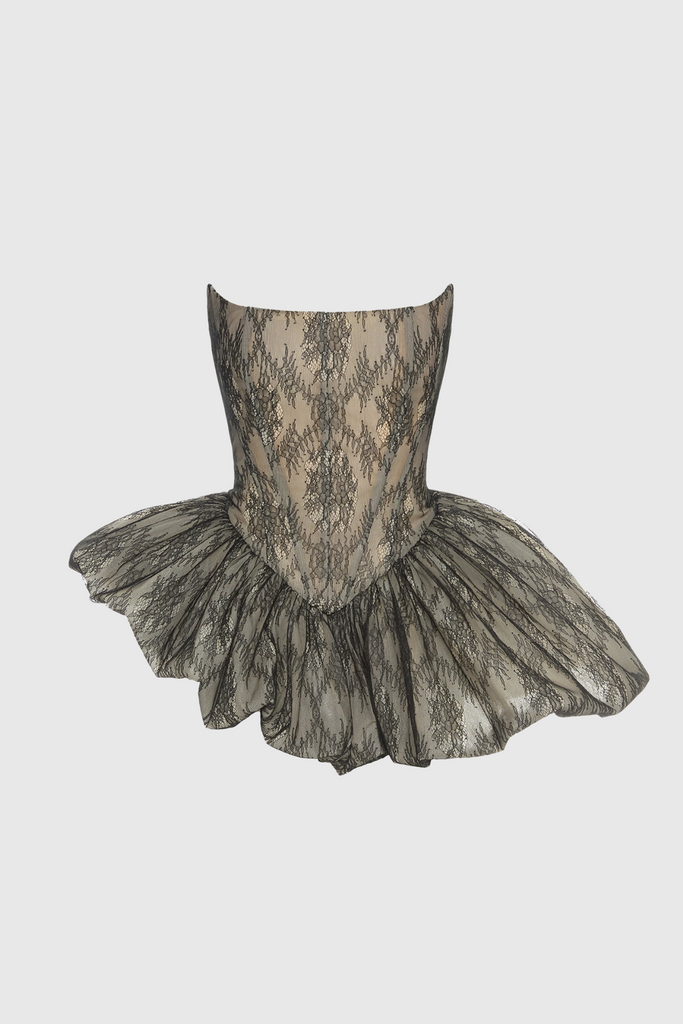 Orentha Lace Strapless Puff Mini Dress - Stylish beautiful dress for special occasions | Buy Online