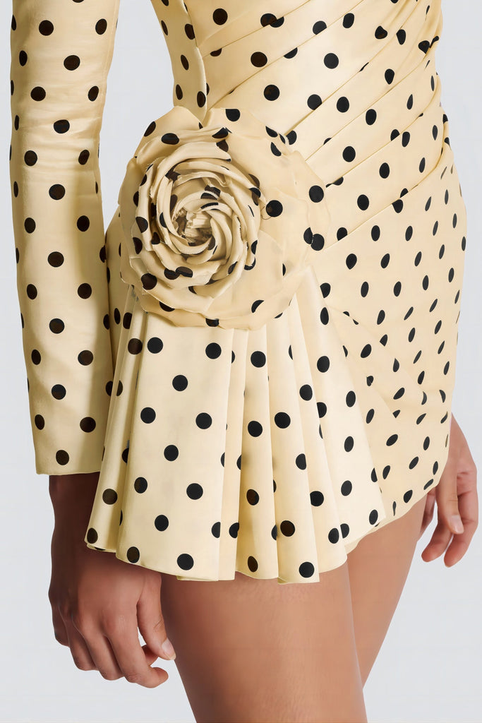 Ostelle Polka Dots Satin Mini Dress - Yellow - Stylish yellow dress for special occasions | Buy Online
