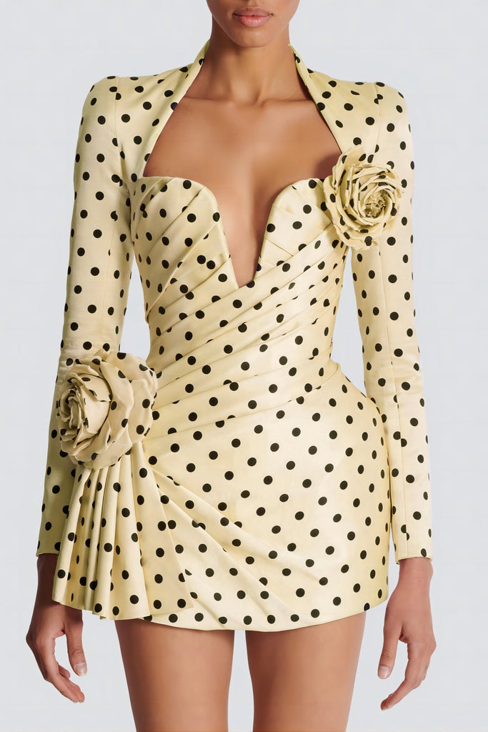Stylish yellow dress | Ostelle Polka Dots Satin Mini Dress - Yellow - Ideal for special occasions