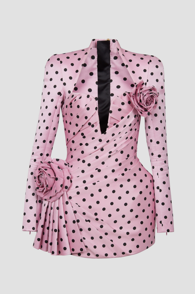 Ostelle Polka Dots Satin Mini Dress - Pink - Stylish pink dress for special occasions | Buy Online