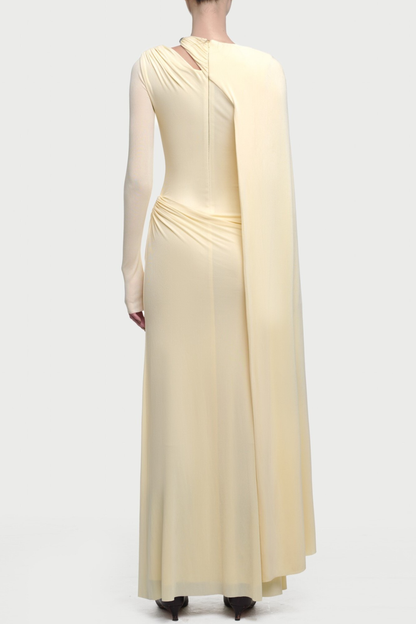 Ozzie Asymmetrical Cape-sleeve Cutout Maxi Dress - Yellow