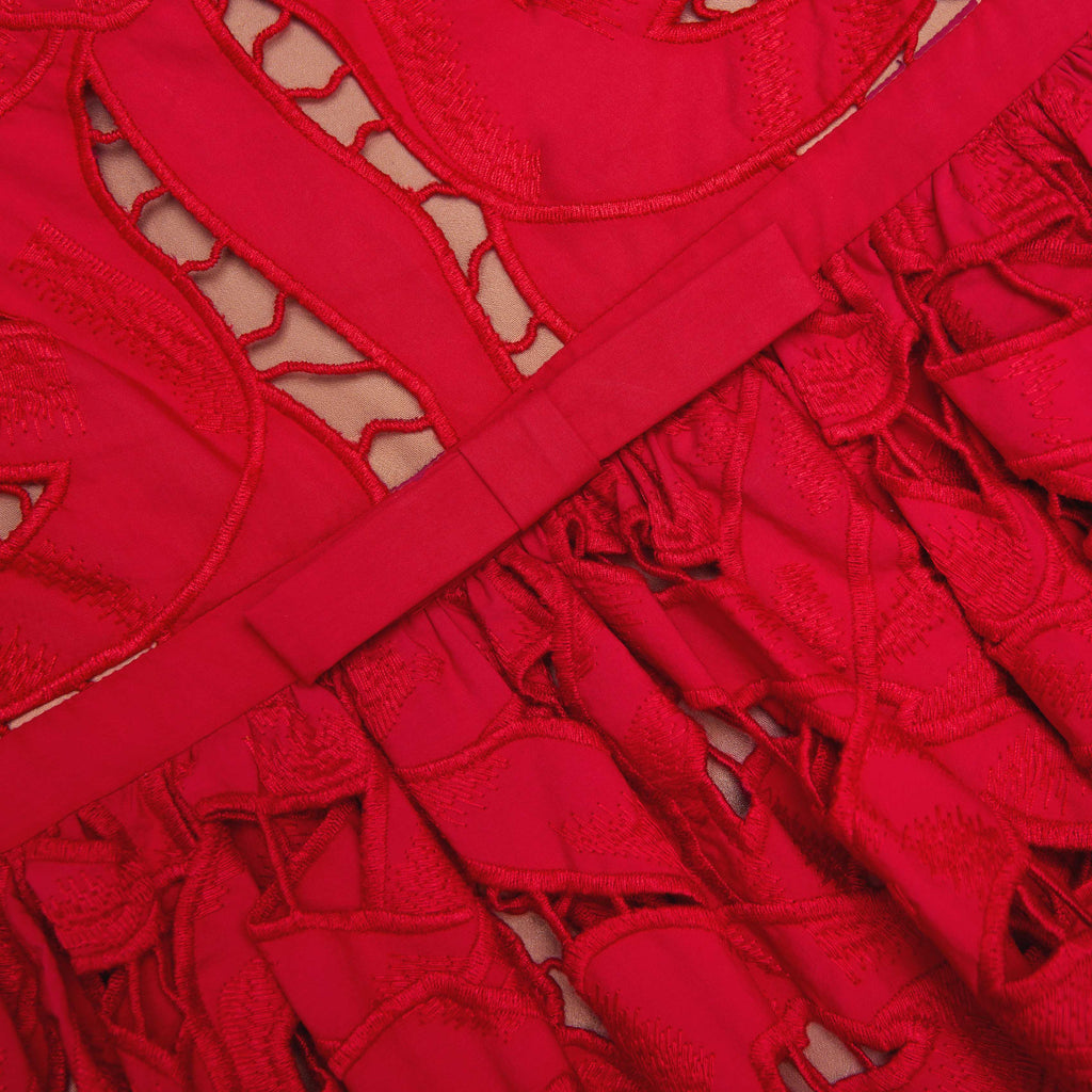 Stylish red dress | wendy Red Bow Embroidered Midi Dress - Ideal for special occasions