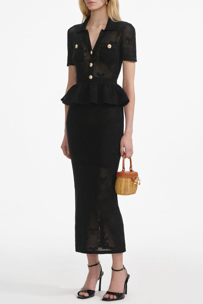 Stylish black dress | adelaide Black Bow Crochet Midi Dress - Ideal for special occasions