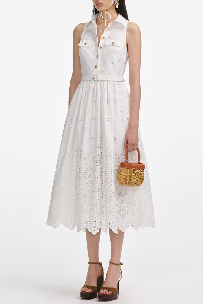 Shop  red dress - Perfect for special occasions | elsie White Cotton Broderie Collared Midi Dress