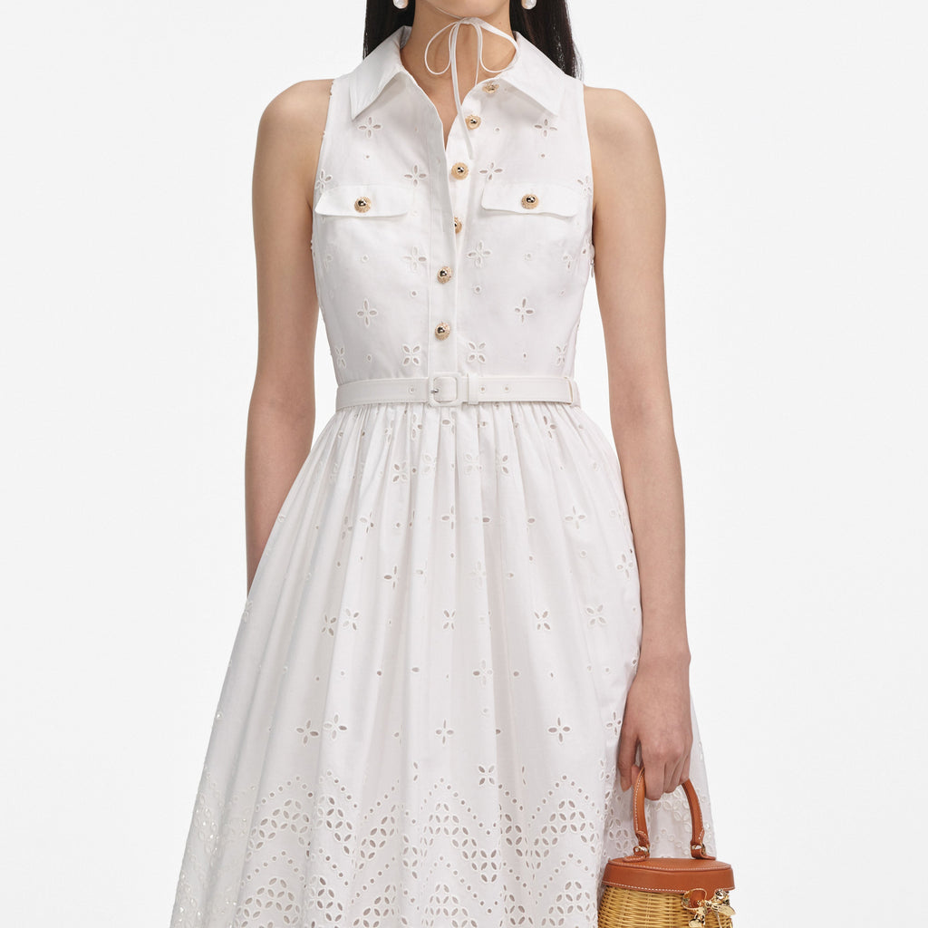 Shop  red dress - Perfect for special occasions | elsie White Cotton Broderie Collared Midi Dress