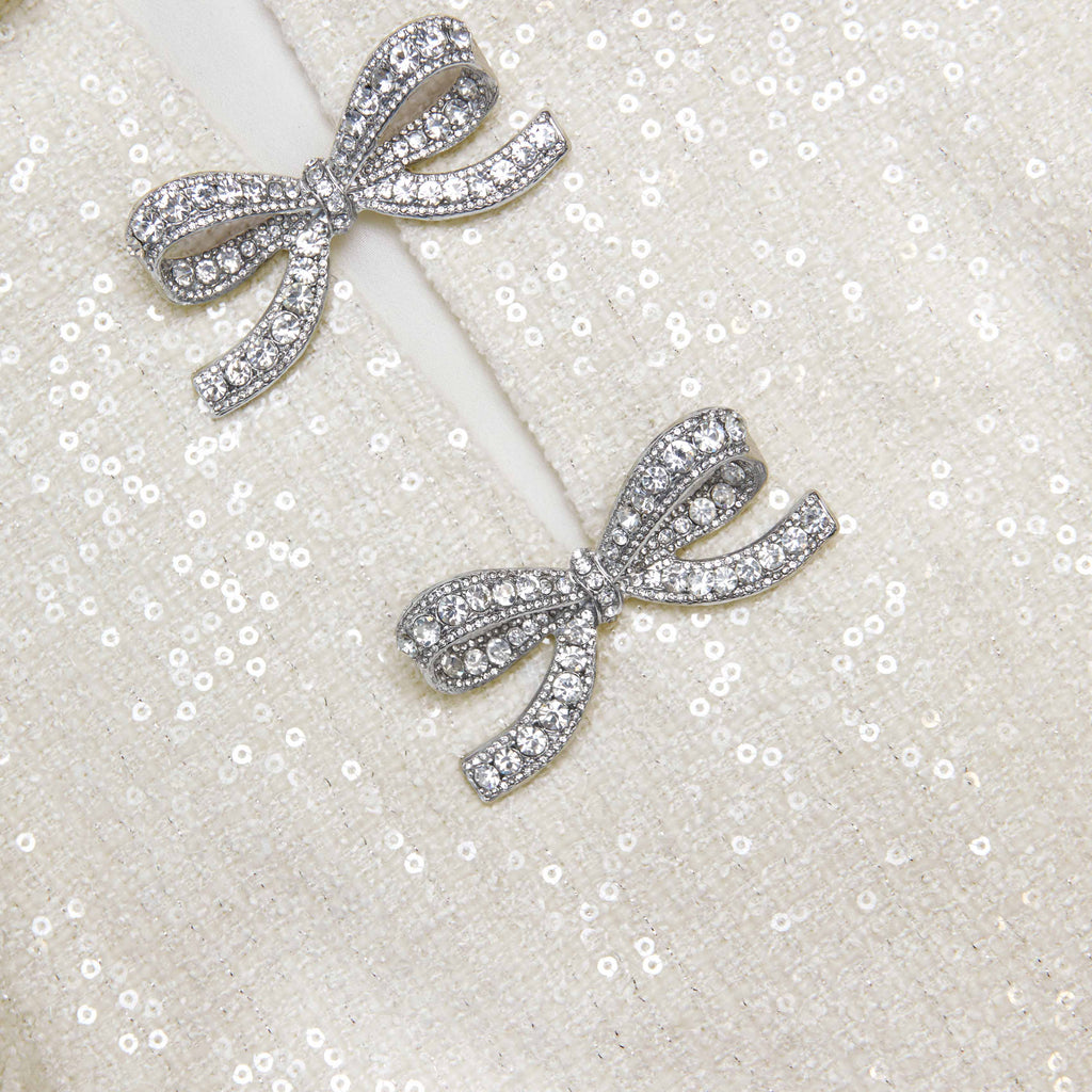 Larissa Cream Boucle Bow Mini Dress - Stylish beautiful dress for special occasions | Buy Online