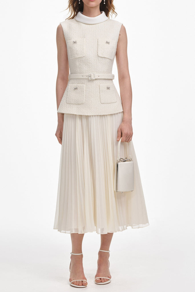Shop  beautiful dress - Perfect for special occasions | zoe Cream Boucle Sleeveless Midi Dress
