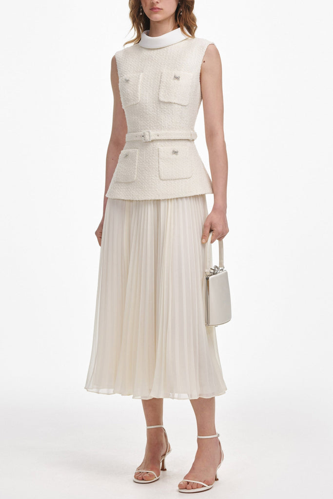 Shop  beautiful dress - Perfect for special occasions | zoe Cream Boucle Sleeveless Midi Dress