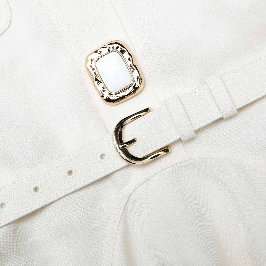 patricia Cream Linen Mini Dress - Stylish beautiful dress for special occasions | Buy Online