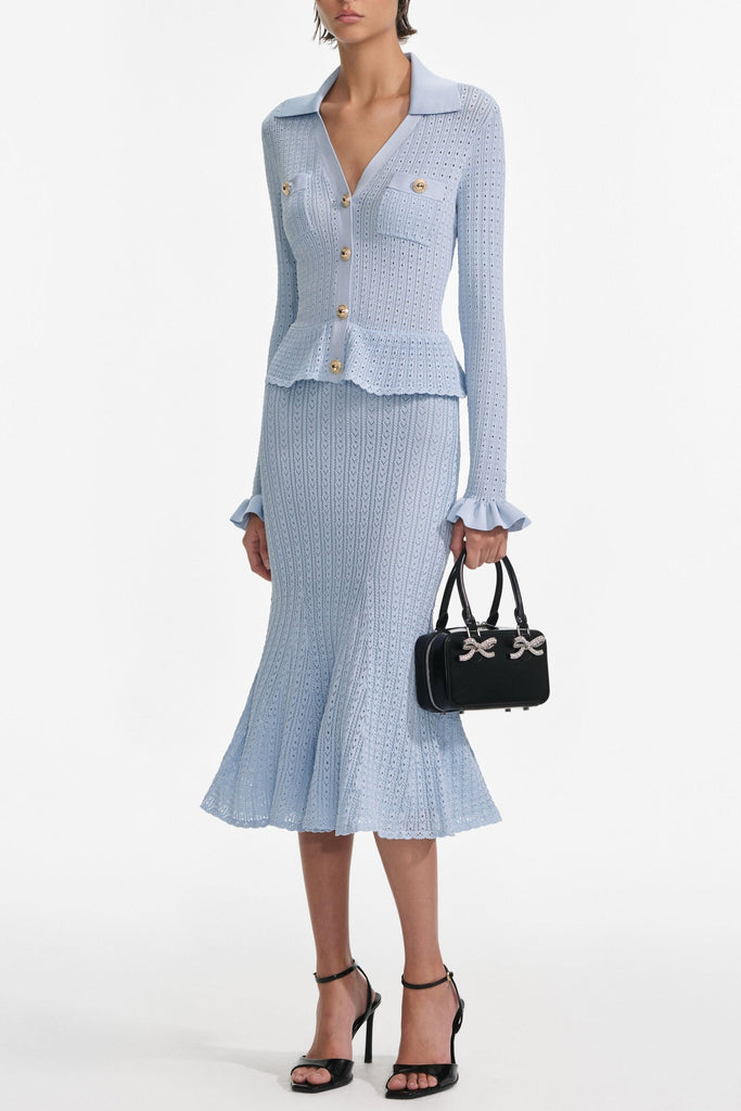 Stylish blue dress | Alexander Blue Pointelle Peplum Knit Midi Dress - Ideal for special occasions