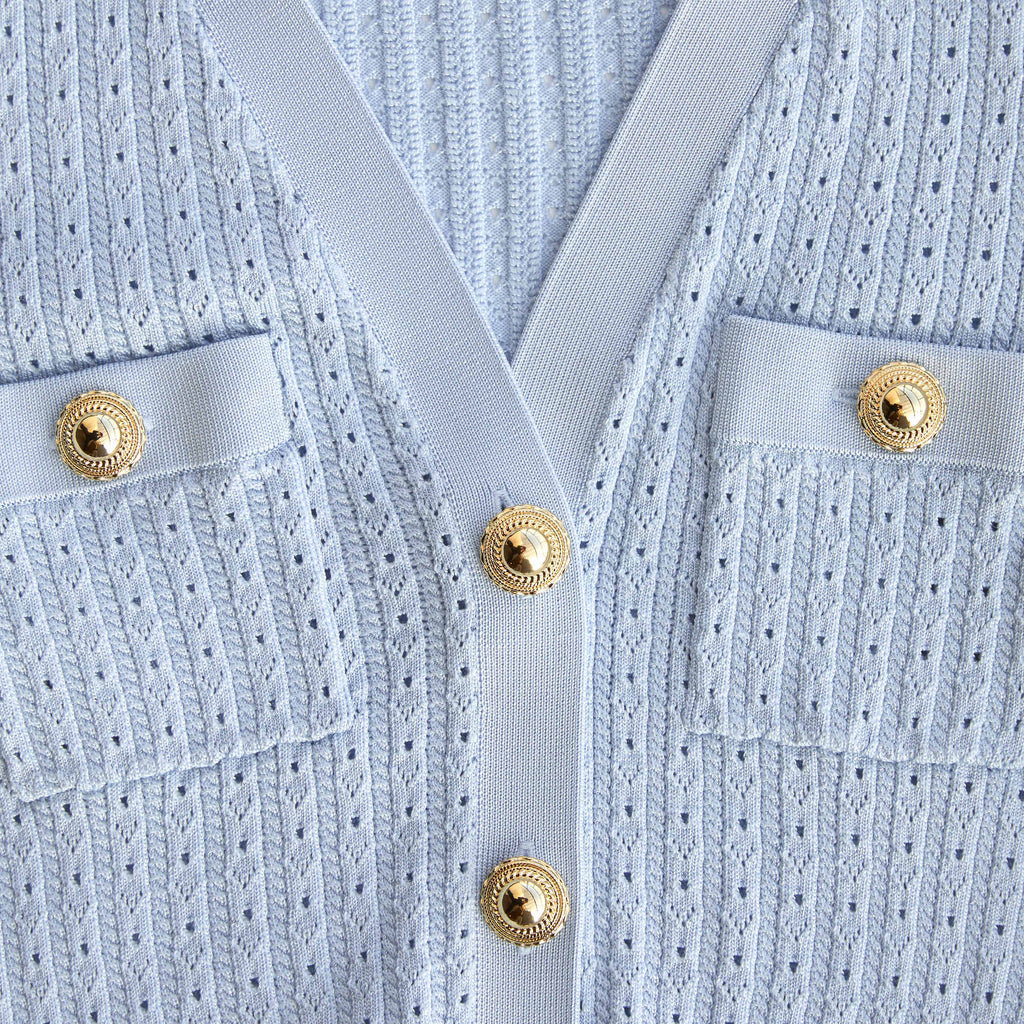 Alexander Blue Pointelle Peplum Knit Midi Dress - Stylish blue dress for special occasions | Buy Online