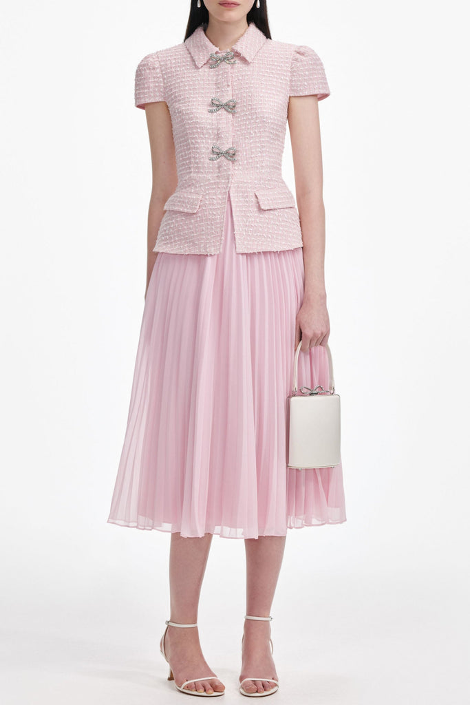 gill Pink Boucle Midi Dress - Stylish pink dress for special occasions | Buy Online