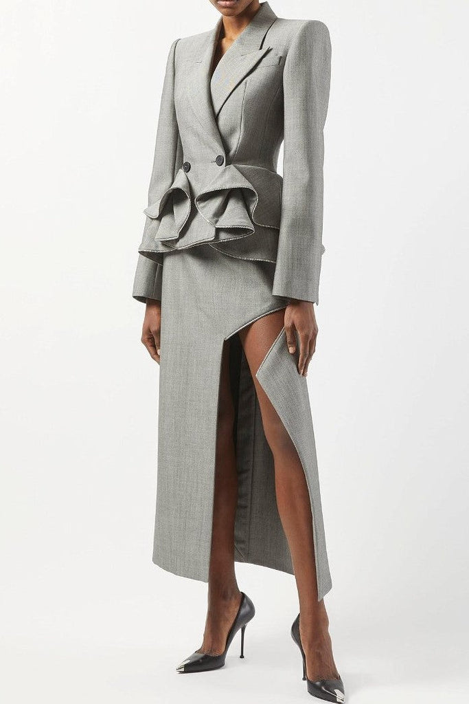 Pamely Peplum Ruffle Blazer - Grey - Stylish beautiful dress for special occasions | Buy Online