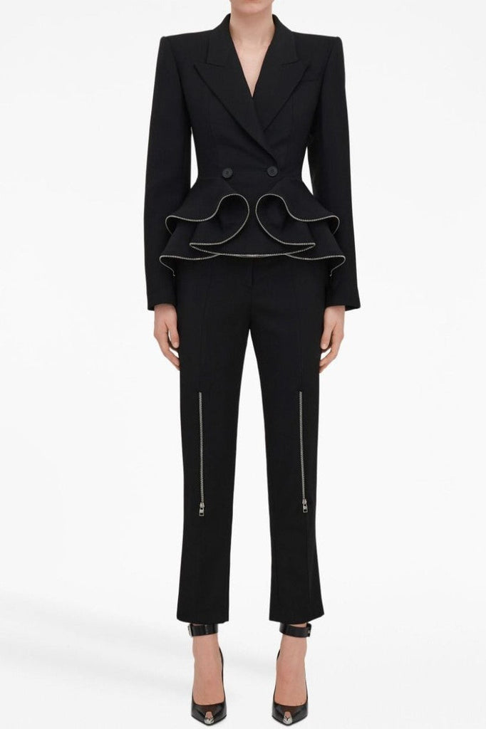 Pamely Peplum Ruffle Blazer - Black - Stylish black dress for special occasions | Buy Online