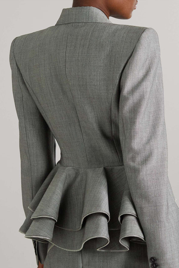 Stylish beautiful dress | Pamely Peplum Ruffle Blazer - Grey - Ideal for special occasions