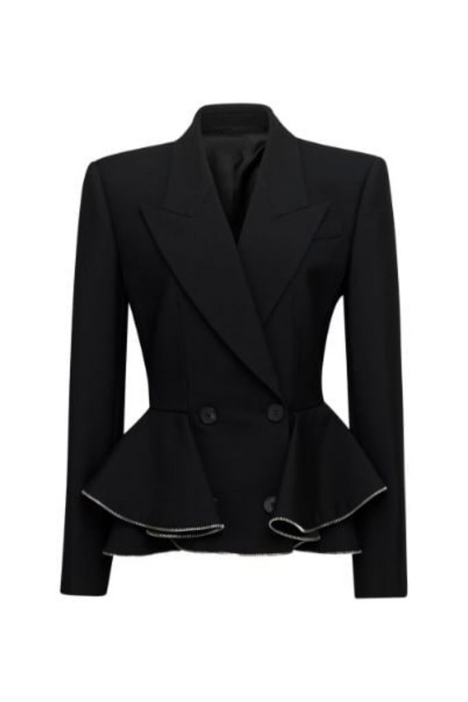 Pamely Peplum Ruffle Blazer - Black - Stylish black dress for special occasions | Buy Online