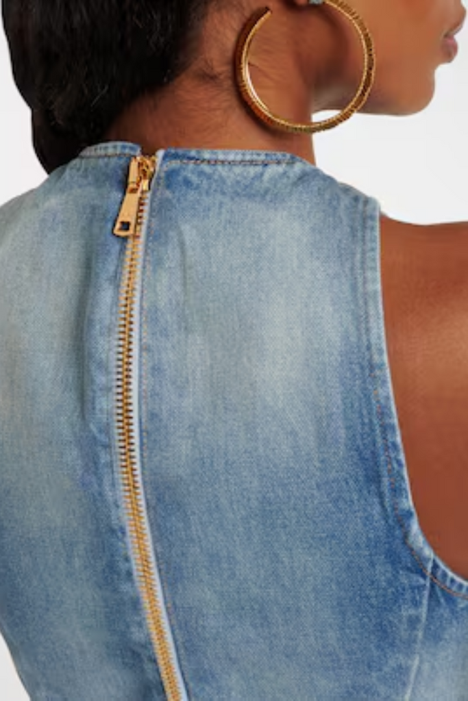 Stylish red dress | Penaza Denim Sleeveless Flared Mini Dress - Ideal for special occasions