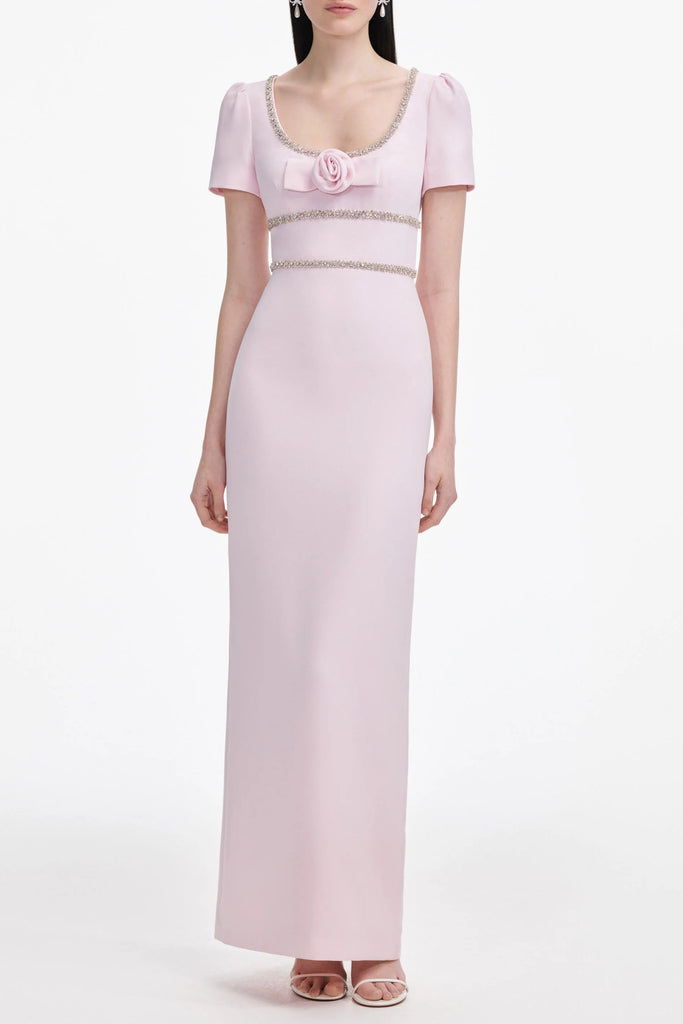 Stylish pink dress | Pink Crepe Crystal Trim Maxi Dress - Ideal for special occasions