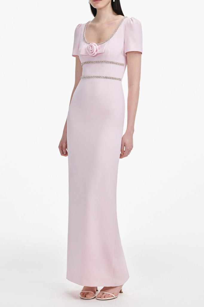 Shop  pink dress - Perfect for special occasions | Pink Crepe Crystal Trim Maxi Dress
