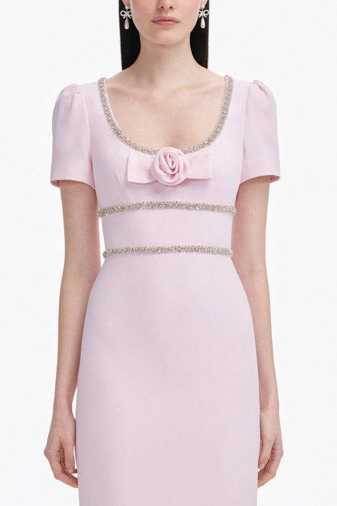 Pink Crepe Crystal Trim Maxi Dress - Stylish pink dress for special occasions | Buy Online