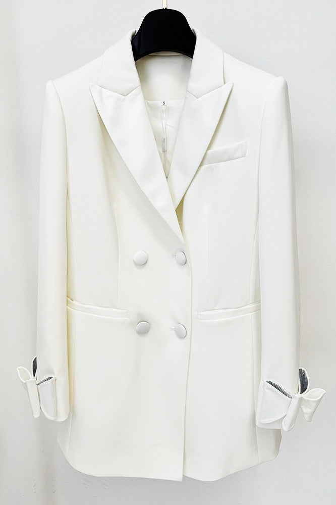 Pipa Crystal Bow-detail Blazer Dress - White - Stylish white dress for special occasions | Buy Online