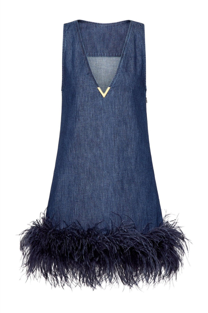 Shop  beautiful dress - Perfect for special occasions | Poppa Feather Trim Denim Mini Dress