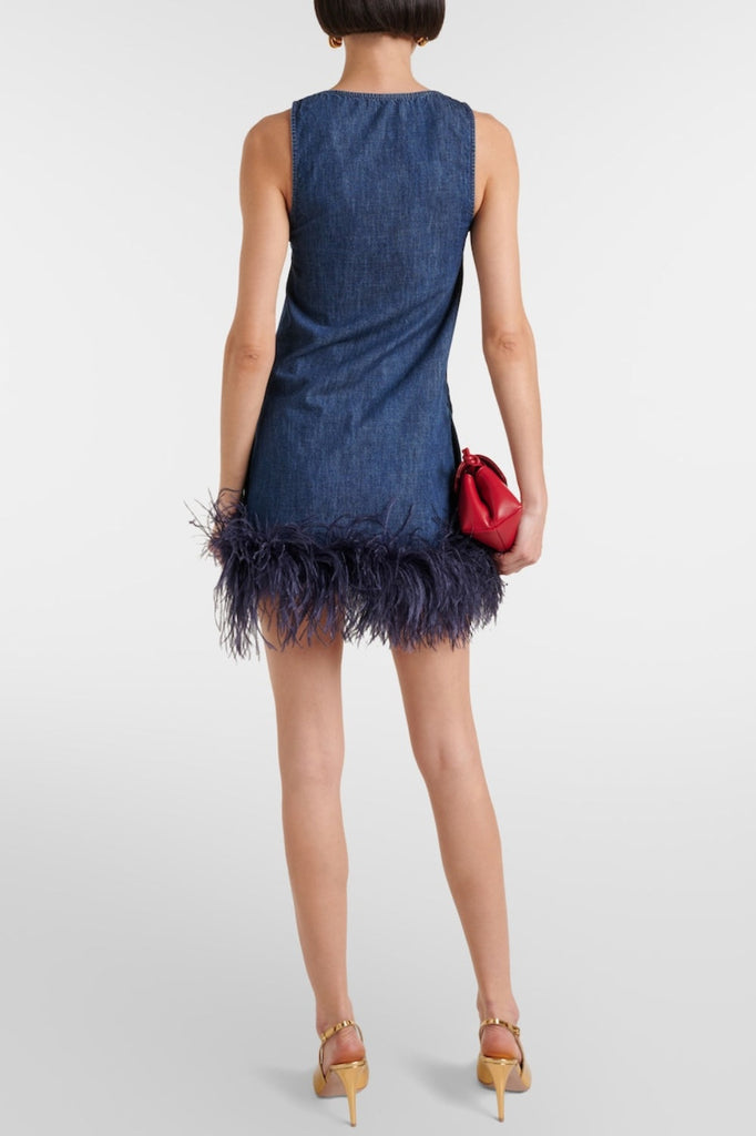 Shop  beautiful dress - Perfect for special occasions | Poppa Feather Trim Denim Mini Dress