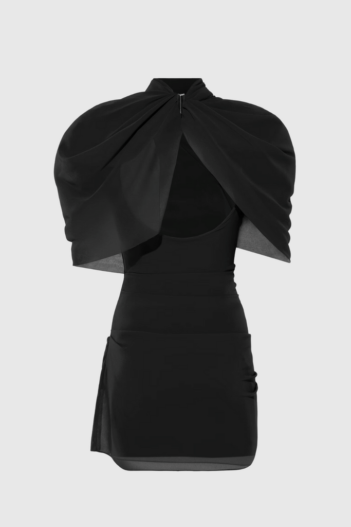 Shop  black dress - Perfect for special occasions | Priscilla Draped Mesh Mini Dress - Black