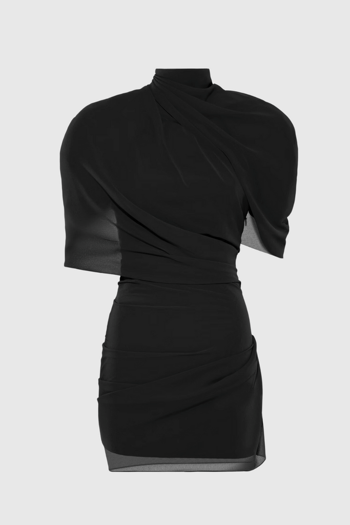 Stylish black dress | Priscilla Draped Mesh Mini Dress - Black - Ideal for special occasions