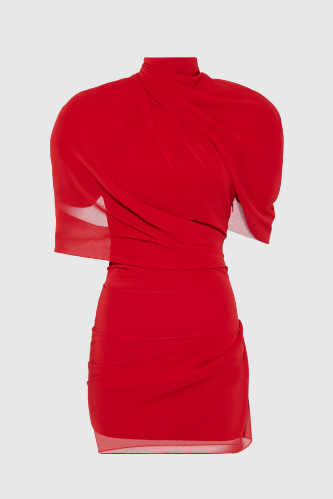 Priscilla Draped Mesh Mini Dress - Red - Stylish red dress for special occasions | Buy Online