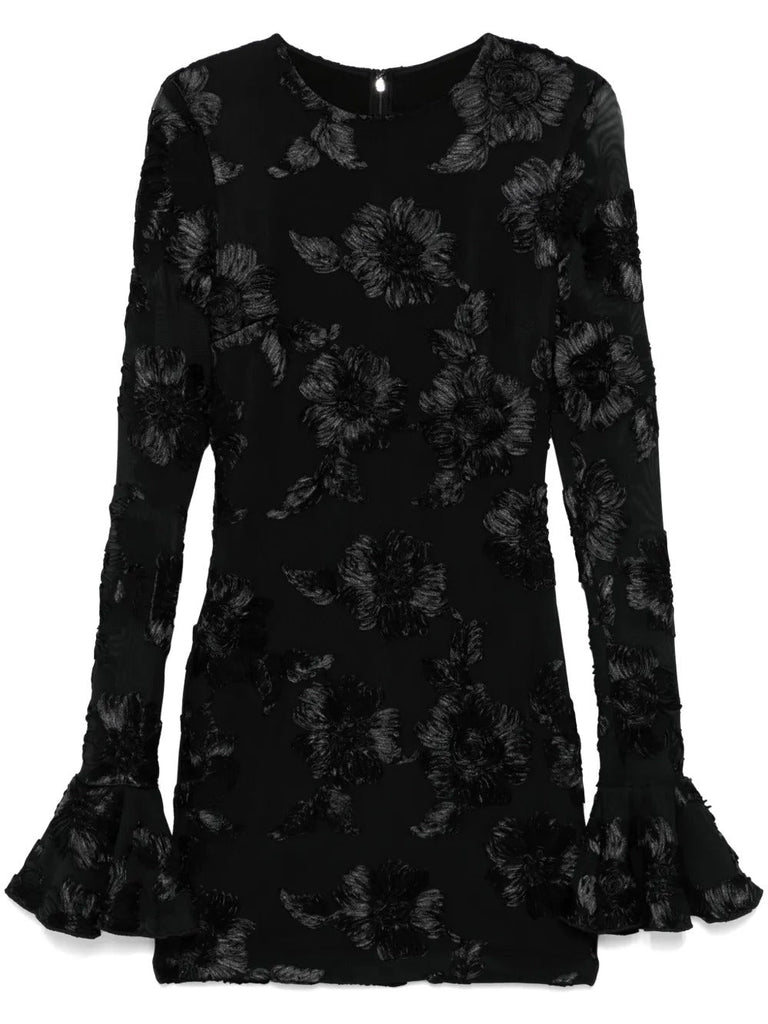Floral-Embroidered Mesh Mini Dress In Black - Stylish red dress for special occasions | Buy Online