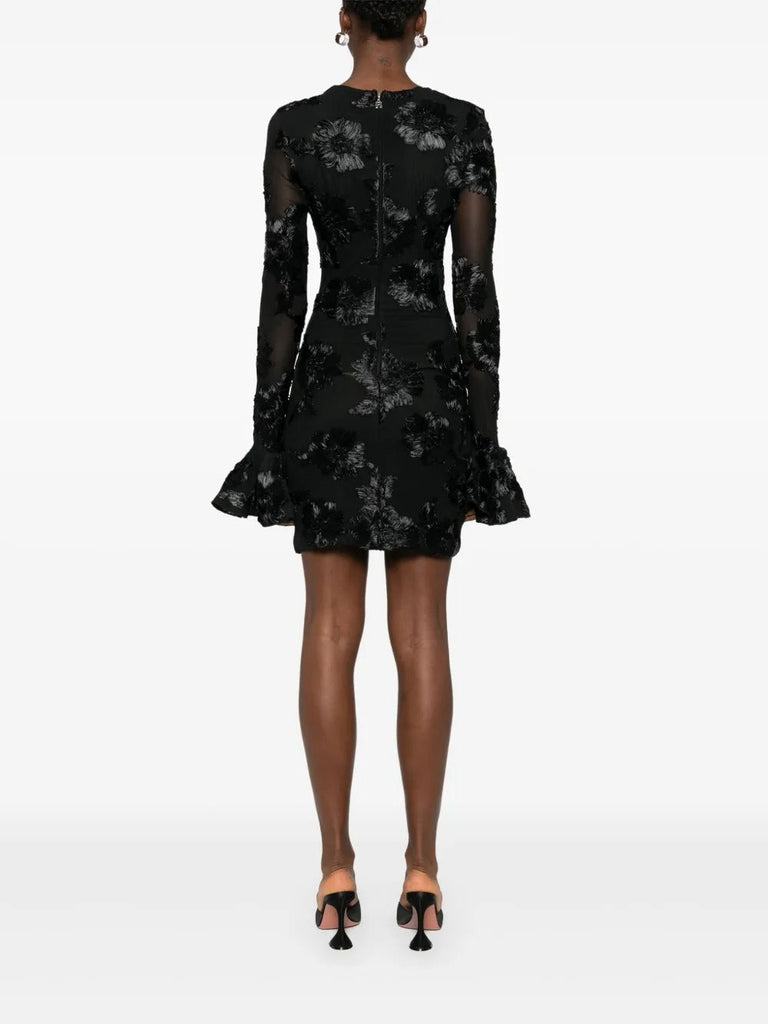 Floral-Embroidered Mesh Mini Dress In Black - Stylish red dress for special occasions | Buy Online