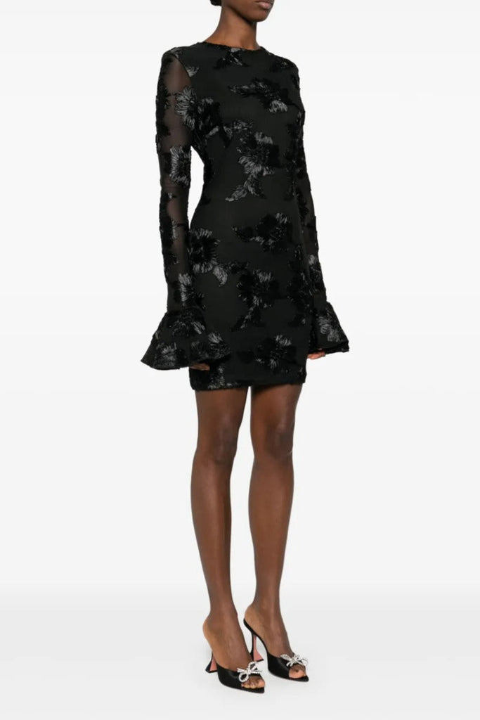 Floral-Embroidered Mesh Mini Dress In Black - Stylish red dress for special occasions | Buy Online